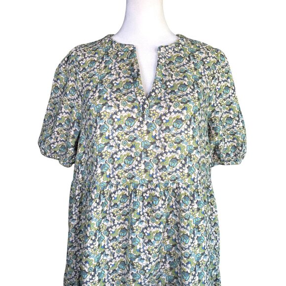 Marine Layer Mini Dress Size Medium Cotton Gauze Tiered Puffy Sleeves Floral - Picture 2 of 10
